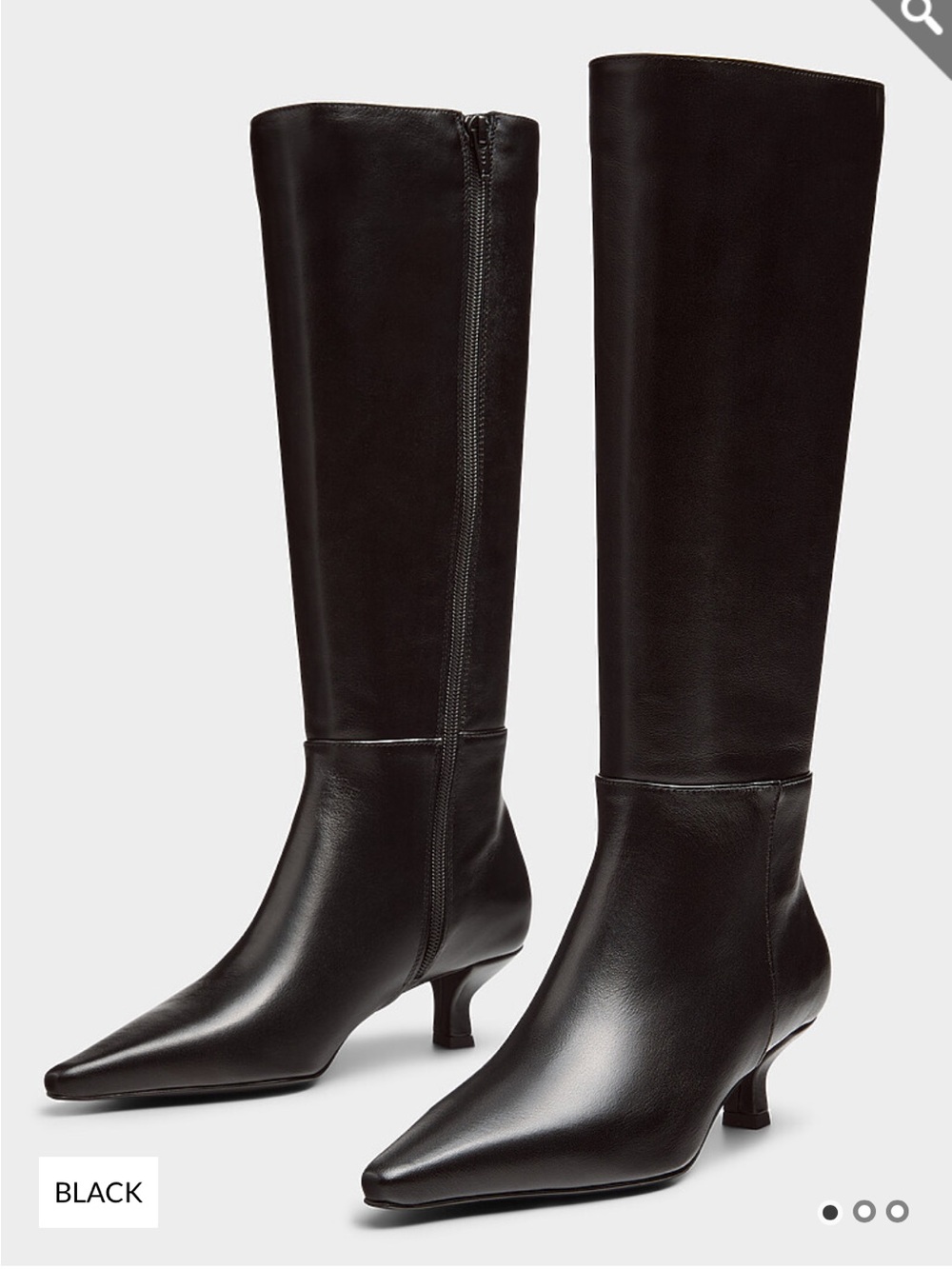 Simons Black Knee-High Pointed-Toe Kitten-Heel Boots